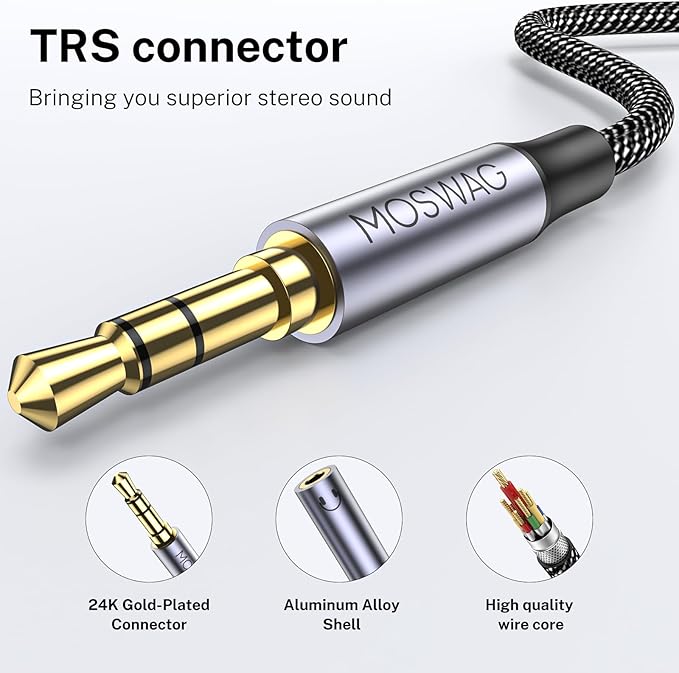 MOSWAG Headphone Splitter 3.5mm Stereo to Dual 3.5mm Female Headphone Jack Audio Stereo, Extension Cable Audio Y Splitter Compatible with iPhone Samsung iPad Tablet Laptop