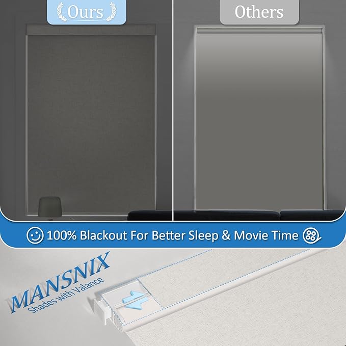 MANSNIX Smart Motorized Blinds with Remote, Cordless No-Drill Automatic Roller Shades, Blackout Electric Blind for Windows, Linen Stone, 29.5 x 72