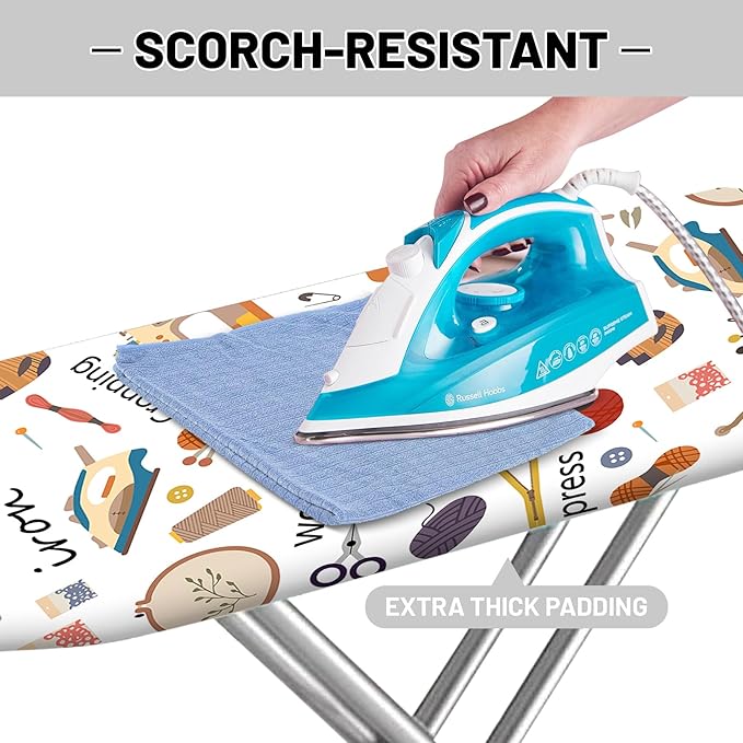 Extra Thick Ironing Board Cover and Pad, 15x54 Ironing Board Cover, Resist Scorching and Staining,Elastic Edges,Art of Life Iron Sew Laundry