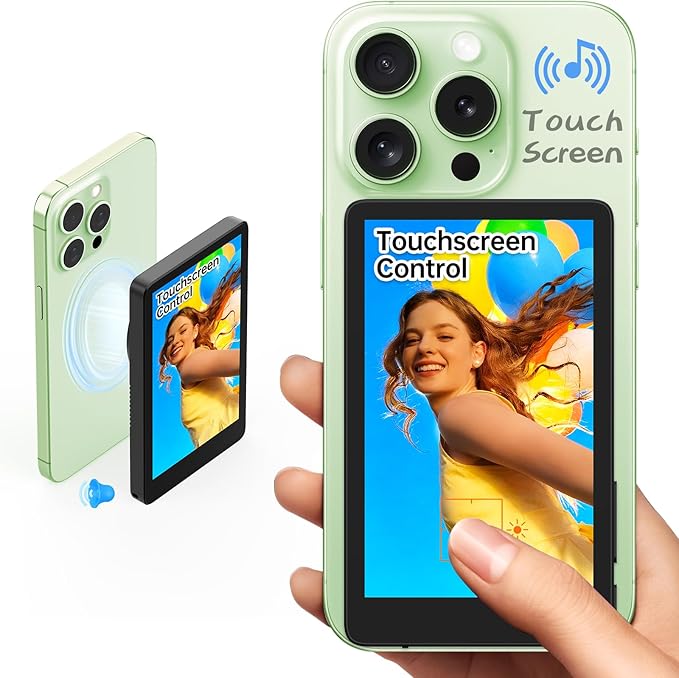 Vlog Selfie Monitor Screen for iPhone 16 and Below, Young Master Magnetic Touchscreen Monitor, 4K 60fps, Audio Sync, 4in Back Camera Monitor for Youtube Tiktok Video Recording, Compatible with Android