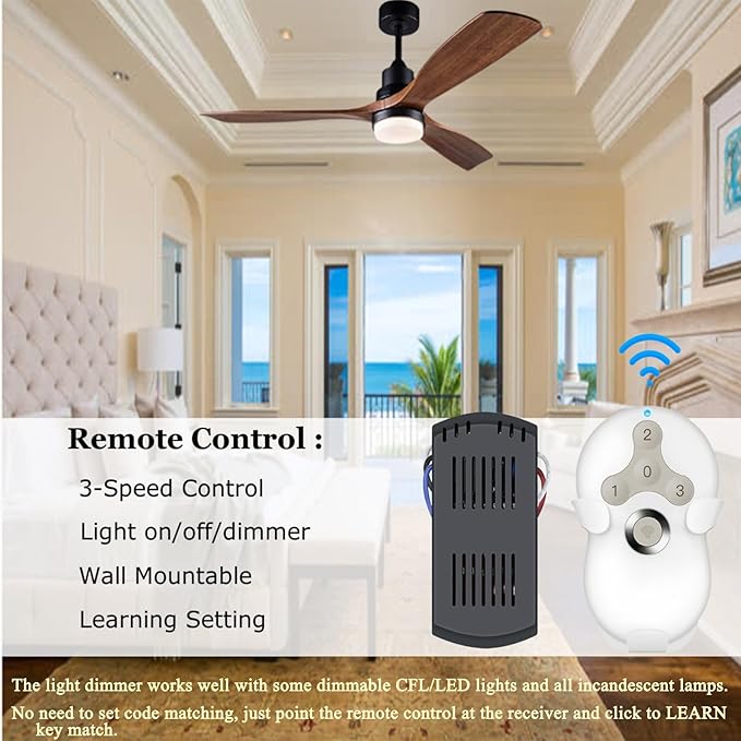 Smart WiFi Universal Ceiling Fan Remote Control Kit with Learning Setting, 3- Speed Light Dimmer Controller Works with Alexa Google Phone APP Control, Compatible with Hunter Hampton Bay Harbor Breeze