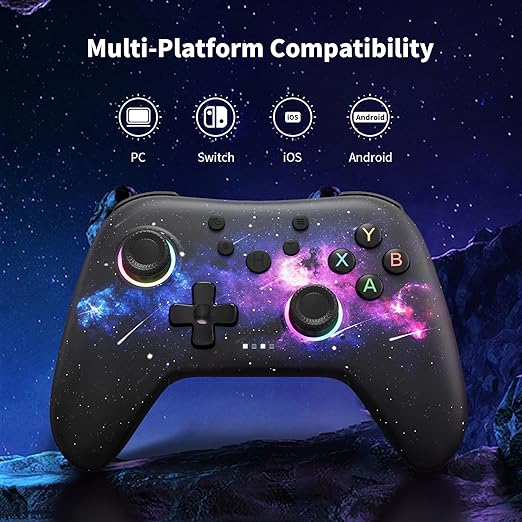 AceGamer Wireless Bluetooth Controller for PC/Steam/Switch with Linear Motors, Hall Joysticks and RGB Light- Upgraded PC Controller and Back Buttons Lock, Multi-Platform Support (Galaxy)