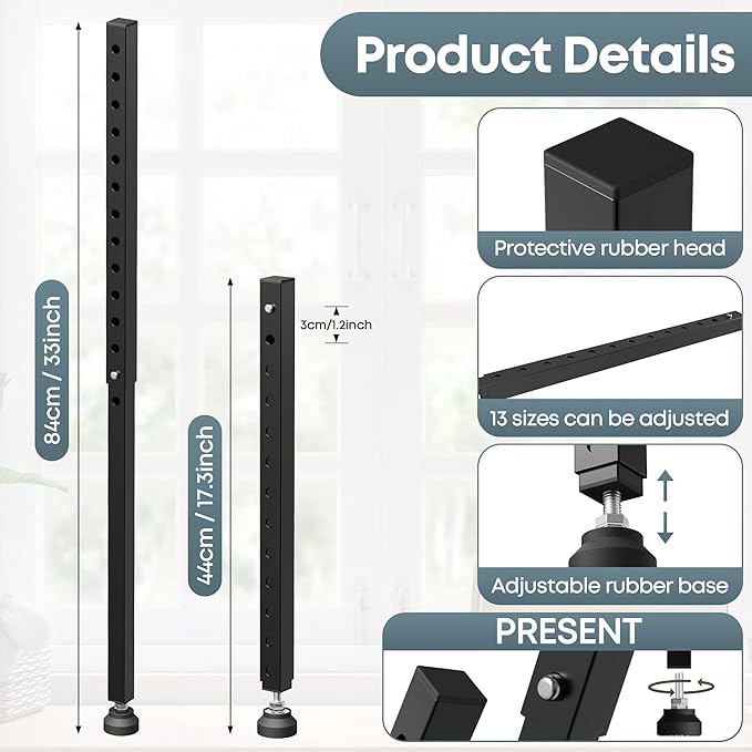 Gadgetzan Adjustable Window Security Bar,17-33 Inch Sliding Door Security Bar Lock with Rubber Base,Window Stopper for Patio Sliding Glass Door/Sliding Window/Anti-Theft/Child Safety (Black - 1 Pack)