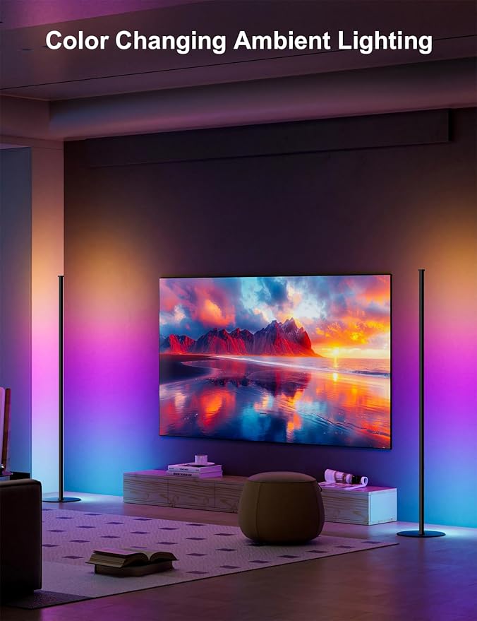 Corner Floor Lamp Compatible with Alexa, Smart LED Corner Lamp 55", APP & Remote Control with Music Sync, 16 Million Colors & Timer, Color Changing Ambient Lighting for Living Room Bedroom Game Room