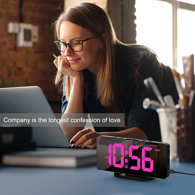 Digital Alarm Clock, Large LED Digital Clock for Bedrooms with 10 Color Changing Night Light, Adjustable Brightness, USB Charging Port, Bedside and Desk Clock for Living Room Office Decor (Black)