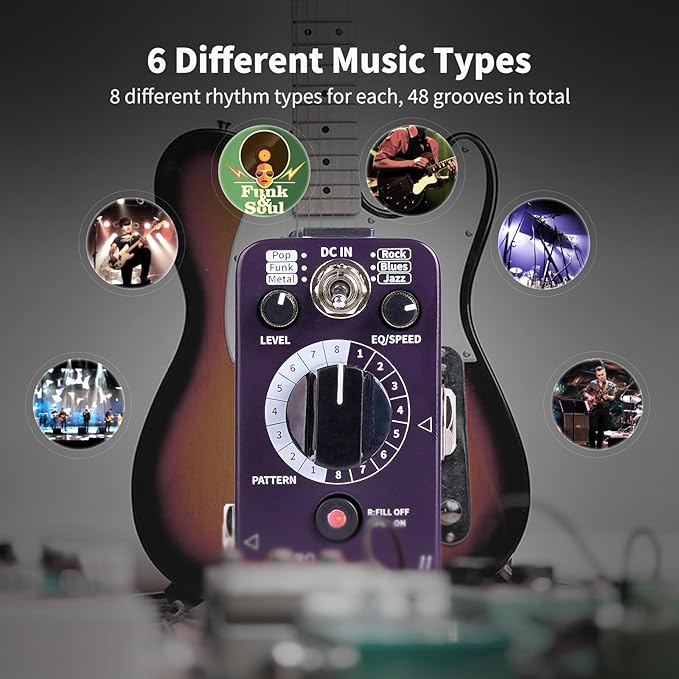 MOOER Micro Drummer II Guitar Drummer Pedal Drum Machine Effect with FILL Function, 48 Drum Grooves, and 6 Music Style Per 8 Different Rythem, With EQ, Tap Tempo for Electric Guitar