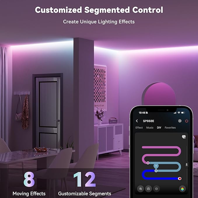 MIWISE LED Strip Lights,RGB Smart IC COB LED Strip Light Color Chasing,24ft Multicolor Flexible LED Tape Light,Music Sync with APP Control,Addressable DIY 16M Colors, for Cabinet,Bedroom,Party Decor