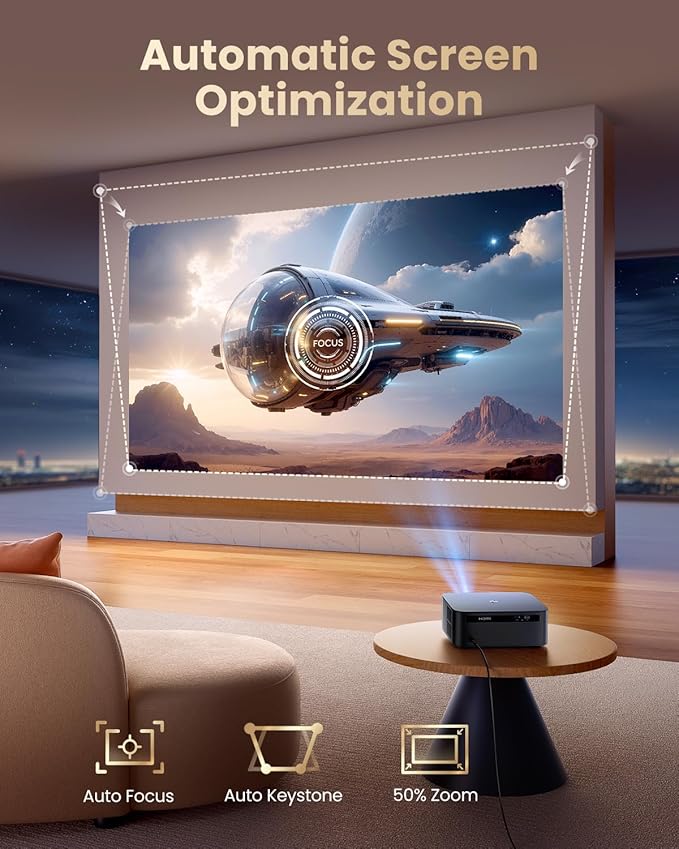 【Official Google TV/4K Supported 】Smart Projector with WiFi & Bluetooth, Outdoor & Home TV Movie Projectors with Voice Control,Auto Focus & Keystone,Compatible with Netflix Proyector WiMiUS K13 Black