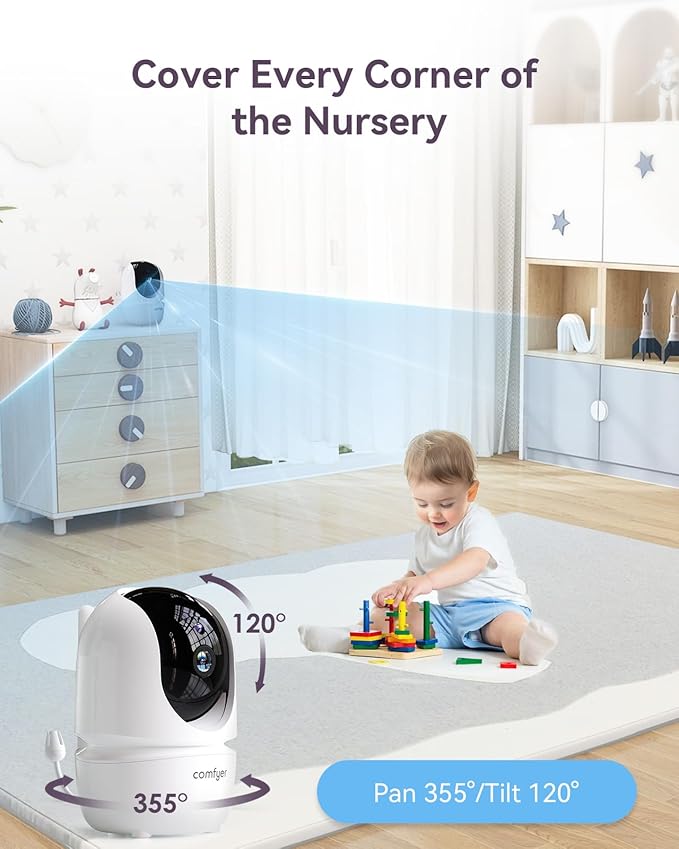 Comfyer 7" HD Split-Screen Baby Monitor with 2 1080P Cameras, 48 Hrs 6000mAh Battery Runs 2 Days in VOX Mode, No WiFi Monitor with a Flexible Bracket, 2 Way Audio, Remote PTZ, Auto Night Vision