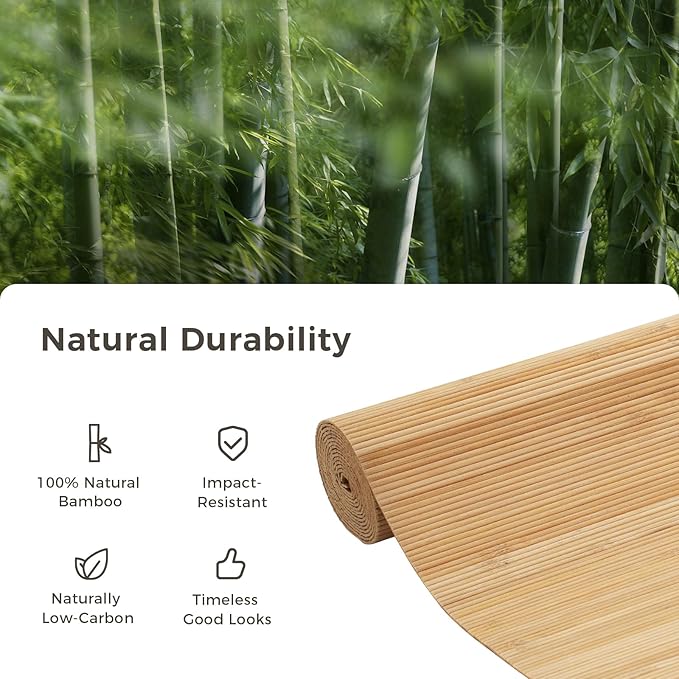 OUZUGIE 2 Pack 96x24 Inch Natural Bamboo Wall Panel – Twinned Carbides Pole Wrap Paneling for Walls, Ceilings, Cabinets, Furniture – Ideal for Bedroom, Living Room & Office DIY Decor