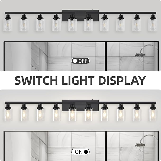 DIKAIDA 10 Light Bathroom Vanity Lights Over Mirror, 65.4inch Black Vanity Lights Fixtures Matte Black Modern Vanity Lights Black Bathroom Wall Lighting for Mirror Bedroom,Living Room
