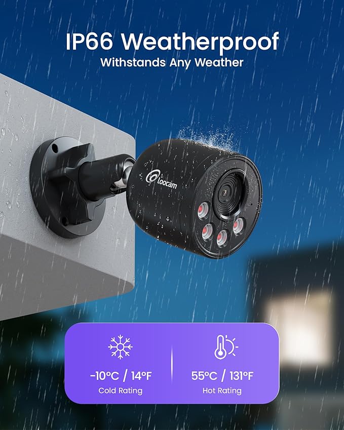 Loocam PoE Security Camera System 8MP 8CH NVR H.265+ 2TB HDD, 4pcs 4K Wired PoE Camera System AI Human Vehicle Detection, Outdoor Indoor Home Security Camera System 24/7 Recording, Remote Access