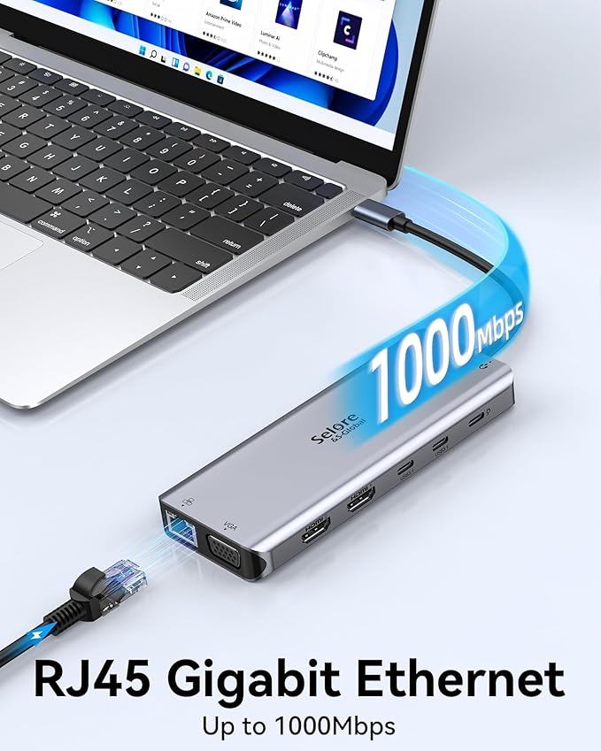 Selore USB C Docking Station Dual Monitor,LaptopDocking Station,14 in 1 Docking Station 3 Monitors with 2 HDMI,VGA,10G USB A/C,100W PD,6 USB A/C Ports,USB C Hub Multiport Adapter for Windows Laptop