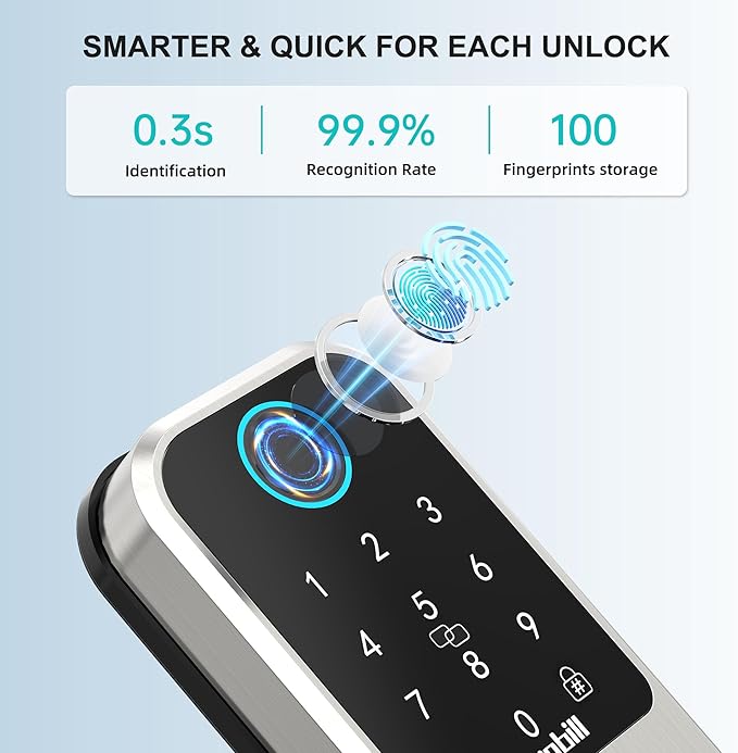 Hornbill WiFi Smart Lock Deadbolt, Keyless Entry Front Door Lock, Fingerprint Electronic Deadbolt Compatible with Alexa, Touchscreen Keypad Code Unlock for Home Office Hotel
