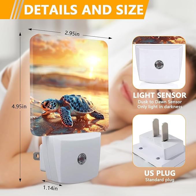 GANTINIR Sea Turtle Beach Sunrise Night Light, Plug-into Nightlight White LED Lamp, Energy Efficient Decor Desk Lamp for Bedroom Hallway Stairs Bathroom