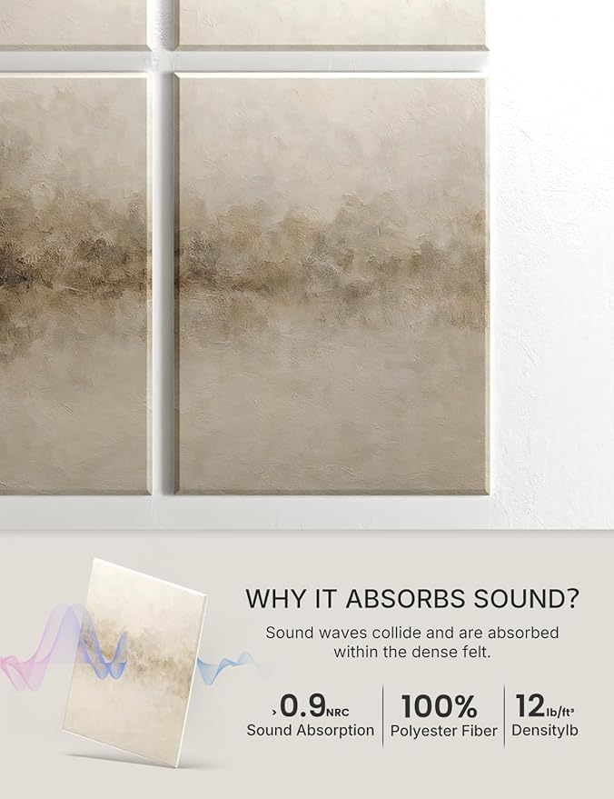 Wall Art Acoustic Panels,35''X24''Sound Absorbing Panels-8-Pack with 50 Adhesive Tabs, Decorative Sound Absorbing Panels for Living Room and Recording Studio, Offices-Dawn Embrace