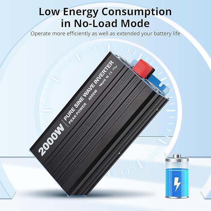 2000W Pure Sine Wave Inverter, 1 USB Port 5v/2.1a,LCD Display&Remote Controller for Home, RV, Truck