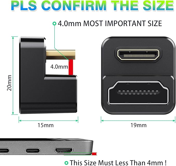 AGVEE 1 Pack (Short Side Inward) 180 Degree Angled Mini HDMI Male to HDMI Female Adapter, U-Shaped 4K@60HZ Converter Coupler Connector Extender for Portable Display Monitor Accessories, Black