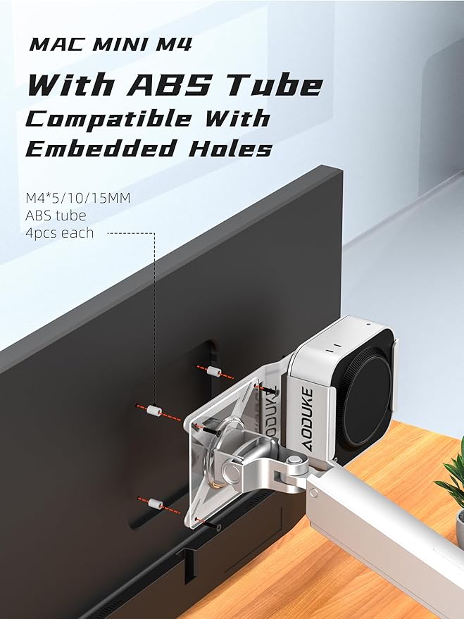 AODUKE Aluminum Alloy Mac mini M4 VESA Bracket, Mac mini 2024 Dock Stand, Mac mini M4 Pro VESA Monitor Arm Extension Plate, Compatible with 75X75/100X100MM Hole Distance-BW-MAX2