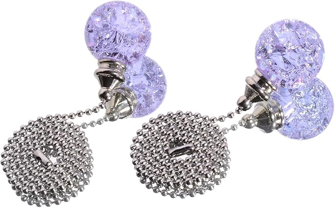 LONGSHENG - SINCE 2001 - 2PCS Purple Pull Chain Crystal Glass Ice Cracked Ball Pull Chain for Ceiling Fan Light Decoration 50cm Extension Chain