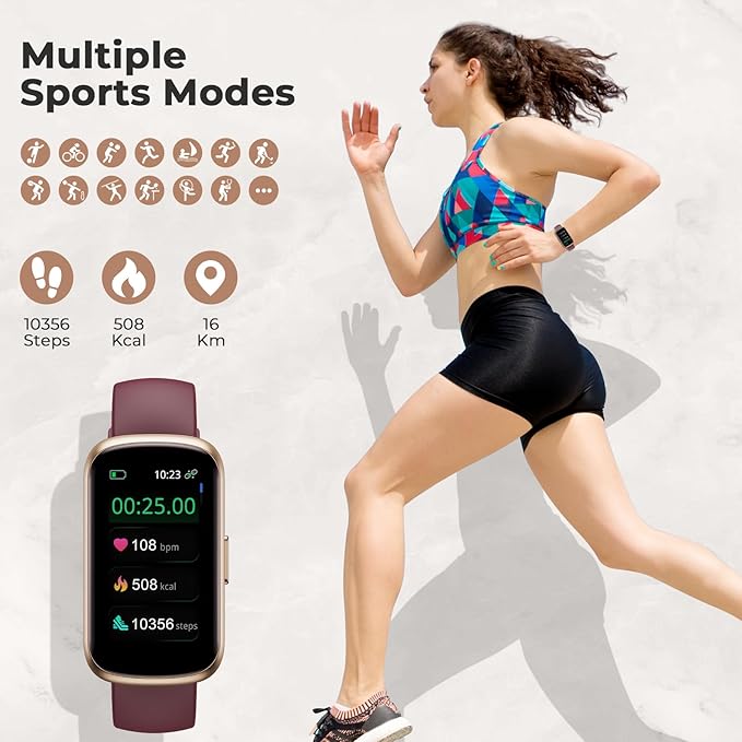 TIFOZEN Fitness Tracker for Women Men, Smart Watch Band with 24/7 Heart Rate Blood Oxygen Sleep Monitor, Calories Step Tracker Pedometer 3ATM Waterproof Activity Tracker for Android iOS, Wine Red