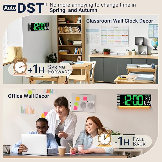16.5" Large Digital Wall Clock: Wall Mount Decor Clock Large Display for Classroom Dorm Office Game Living Room, House Warming Gifts New Home, Christmas Birthday Gift for Mom Dad Seniors Teen Green