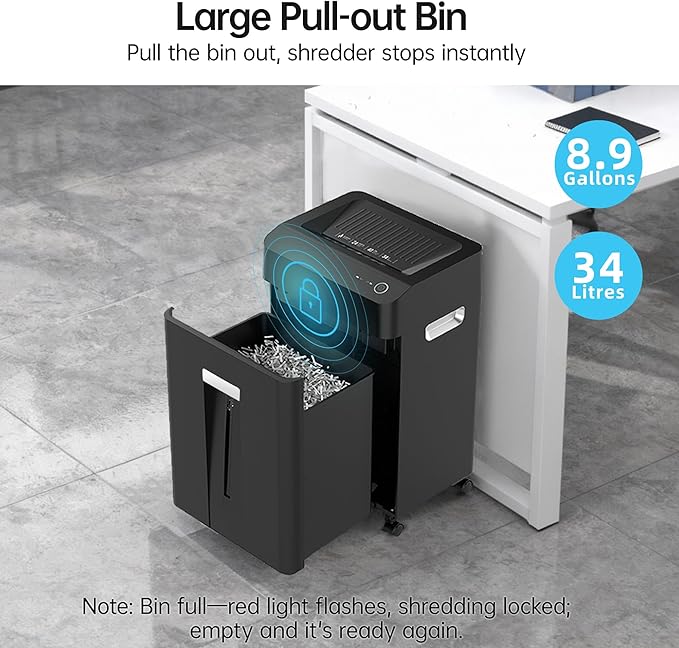 24-Sheet Cross Cut Paper Shredder P-4 Security with 8.9 Gal Pull-Out Bin, Credit Card/Staple/Clip/CDs Heavy Duty Commercial Shredder for Office Use