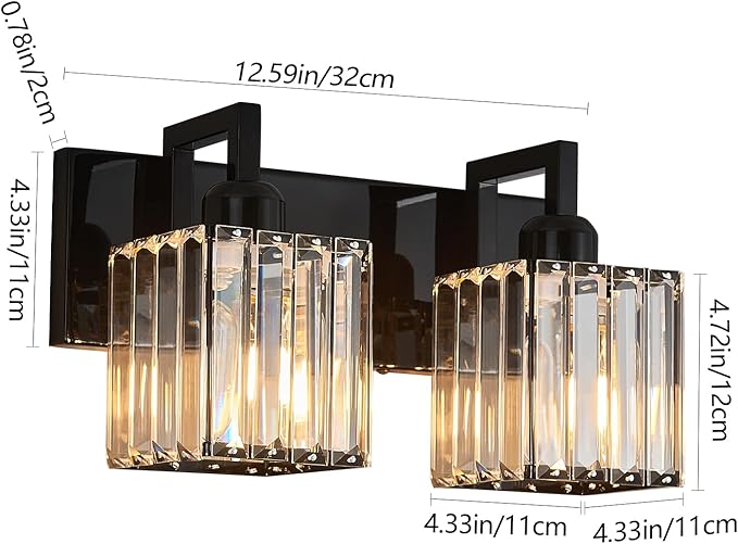 FDPBY Modern Bathroom Vanity Light 2-Lights Plating Black Vanity Light Crystal Wall Light Bathroom Light Fixtures