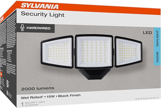 Sylvania 15W Security LED Light, Hardwired, 2000 LMS, Wet Rated, 5000K, Daylight - 1 Pack (66477)
