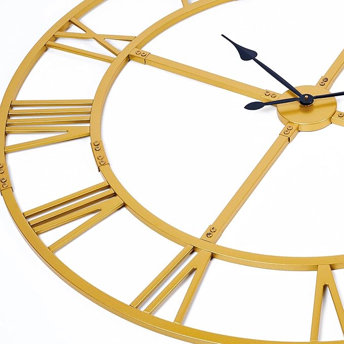 Ohweog Large Wall Clock for Living Room Decor – 48 inch Silent Non-Ticking Modern Farmhouse Wall Clock, Oversized Decorative Metal Roman Numeral Clock, Gold