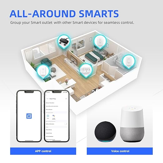 Smart Wall Outlet, Smart Tamper Resistant Outlet Compatible with Alexa and Google Assistant, Remote Control, ETL & FCC Approvel Samrt Receptacle, Requires 2.4 GHz Wi-Fi, No Hub Required, 2Pack