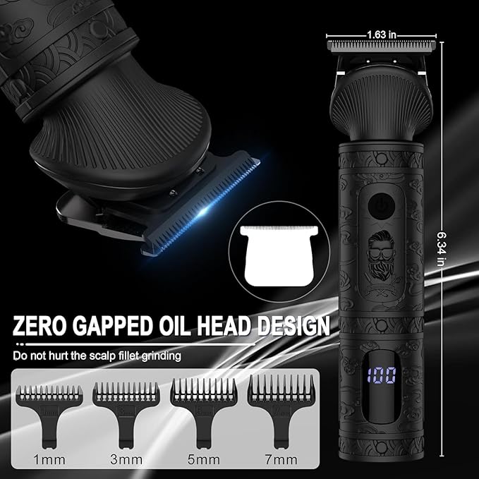 Scttomon Beard Trimmer for Men Professional Mens Beard Grooming Kit T-Blade Trimmer Electric Shaver Razor Nose Body Trimmer Hair Cutting Kit Cordless 7 in 1 Black