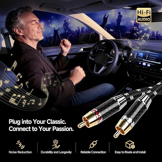 TODN High End OFC RCA Cables for Audiophile Shielded RCA Cable Car Audio Male to Male for Subwoofers, Amp, Home Stereo (4.9ft/1.5m, 1 Pair)