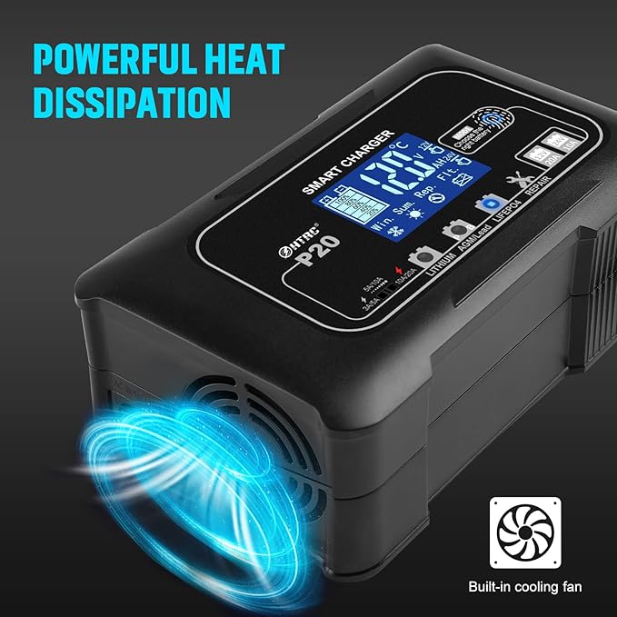 Dylannet Smart Battery Charger 20A 12V/24V Fully Automatic Maintainer, Trickle Charger/Desulfator with Overcharge Protection & Temperature Compensation for LiFePO4 Lead Acid Lithium Batteries