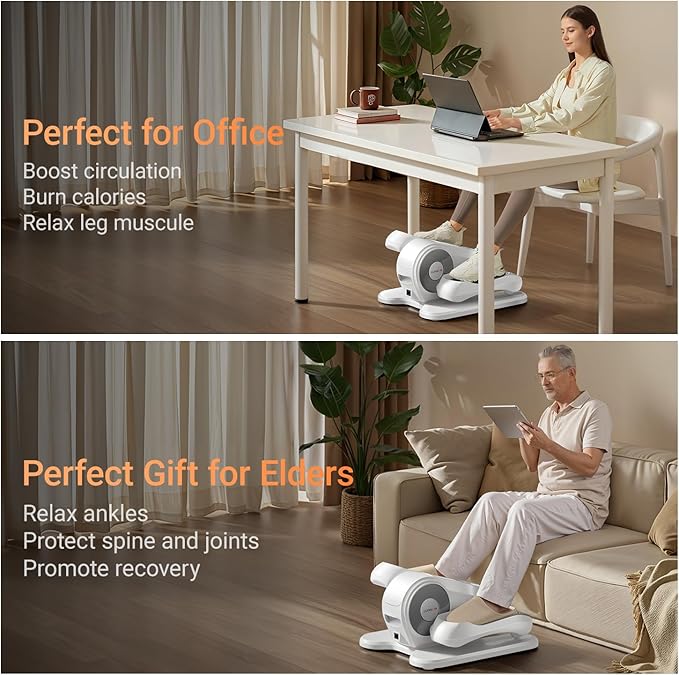 Under Desk Elliptical Machine, Electric Seated Pedal Exerciser, Min Leg Exerciser with Remoter, 12 Level Speeds, Forward & Reverse Direction, Manual & Auto Mode for Home Office