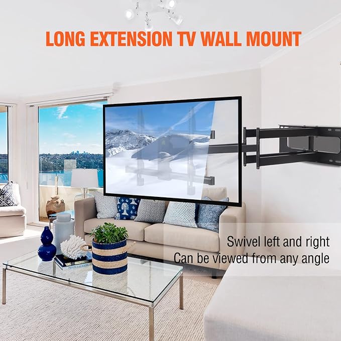 FORGING MOUNT Heavy Duty Long Arm TV Wall Mount with 43" Dual Articulating Arms for Most 50-90 inch Screen, Full Motion TV Mount Swivel Tilt Bracket Holds 198lbs, Fit 16”,18”,24” Studs VESA 600x400MM