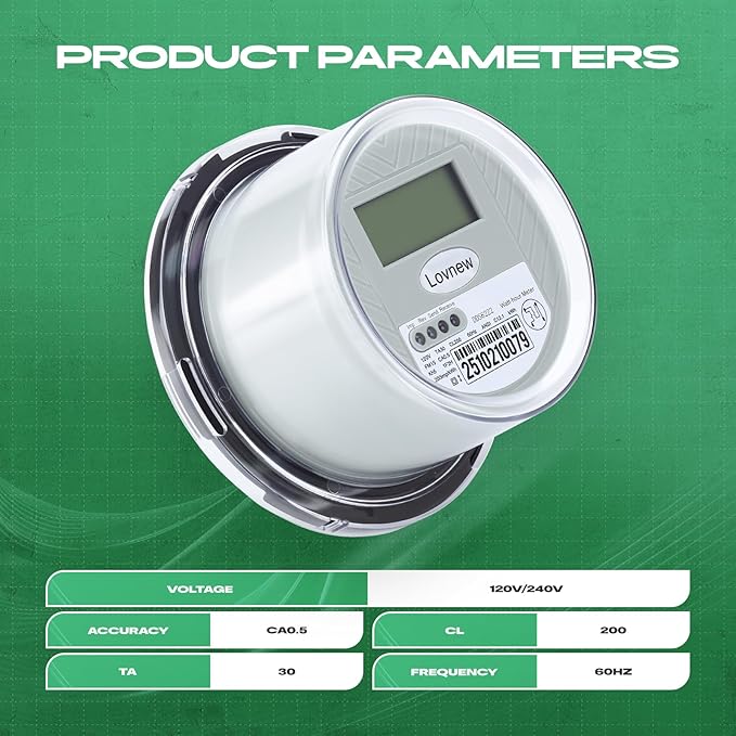 RV Digital Electric Meter,120V 2 Wire kWh Watt Power Meter with LCD Display,CL200 Energy Monitoring submeter for Residential Home Use,TA30 Current Measurement,Compatible with 4 Jaw Meter Sockets