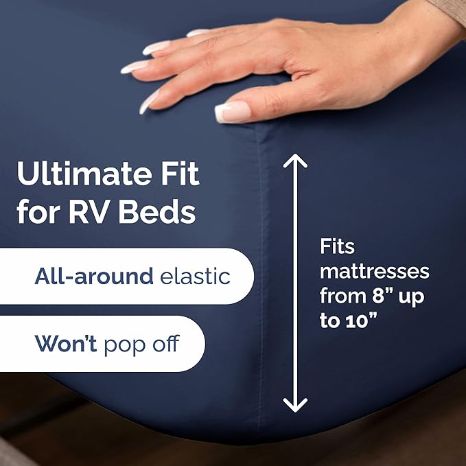 RV Short Queen Sheet Set 60 X 75 - 4 Piece RV Short Queen Bed Sheets - Soft, Breathable & Cooling - Designed for Bunks, Trailers & Camper - Fits 8” to 12" Mattress - Hotel Luxury Bedding - Navy Blue