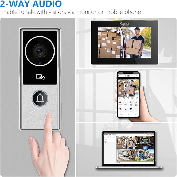 ANJIELO SMART Wired Video Intercom System, Video Doorbell Door Phone System,WiFi 1080P HD Monitor, Night Vision,Dual-Way Intercom for Villa House Office Apartment (2 Bell +1 Monitor)