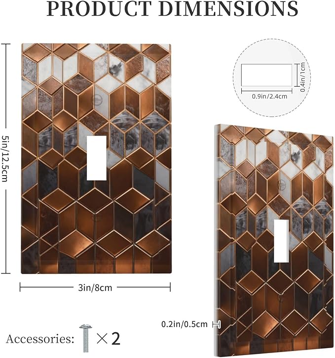Bvtewkhz Brown Abstract Luxury Modern Geometric Cubic Marble 1 Gang Single Toggle Decorative Light Switch Covers Electrical Faceplate Switch Plates for Bathroom Kitchen Home