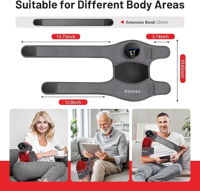 Red Light Therapy Knee Brace &Vibration Knee Massage, 660nm & 850nm Rechargeable Near Infrared Light Therapy Device for Knee/Elbow/Shoulder for Cordless Use, Gray.