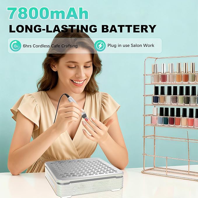 Nail Dust Collector | 1000PA Nail Vacuum Dust Collector | 10 Speed Levels | Low Noise & Strong Suction | Reusable Filter, 10 Pads + Nail Dust Brush| for Acrylic Nails, Salon & Home -White Diamond