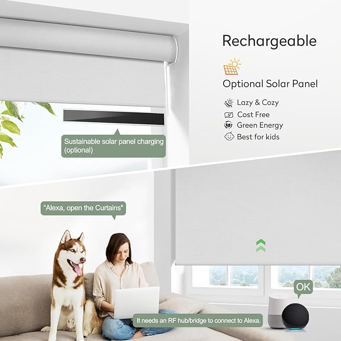 ZSHINE Motorized Blackout Window Blinds Customize Width Remote Control Rechargeable Motor Roller Shades for Windows, Home, Office, Hotel, Club, Restaurant(82026A)…
