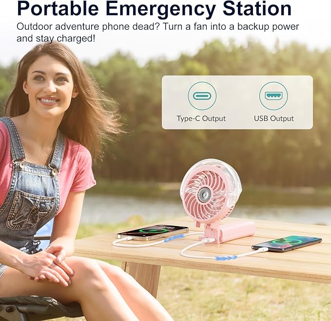 HandFan 4000mAh Handheld Misting Fan, 50ml Water Tank, Rechargeable Personal Mister Fan Portable AC, Spray Water Mist Fans, Foldable Cooling Ice Fans for Beach Travel Outdoors(Pink)