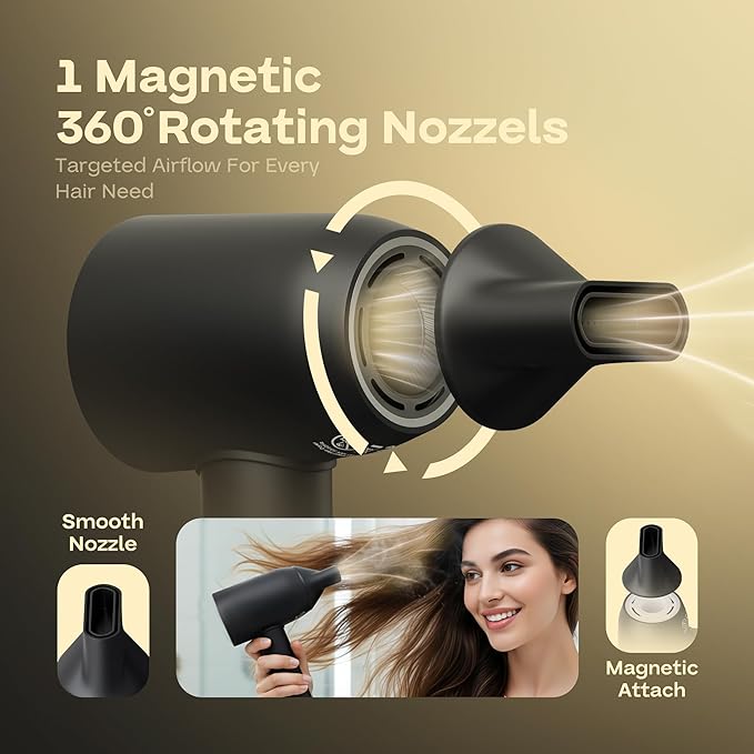 NeatToo Turbo Pro Hair Dryer | 3 Speed Settings with LCD Display | 500M Negative Ions for Smooth Shine | 160,000 RPM Brushless Motor | 1500W Fast Drying, Low Noise & Lightweight Blow Drye