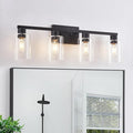 SOPEAS 4 Light Bathroom Vanity Light Fixtures, Black Farmhouse Bathroom Vanity Light with Clear Glass Shade, Bathroom Lighting Fixtures Over Mirror, Vanity Lights for Bathroom Mirror