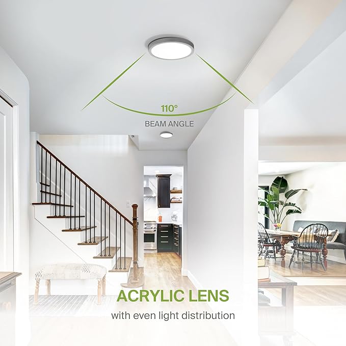 ASD LED 7" Round Flush Mount Ceiling Light Fixture, Low Profile Surface Lighting | 5CCT, Dimmable, Ultra-Thin, ETL Listed | 15W 1260LM 2700-6000K 120V | Kitchen, Bedroom, Hallway Lamp | Nickel, 6 Pack
