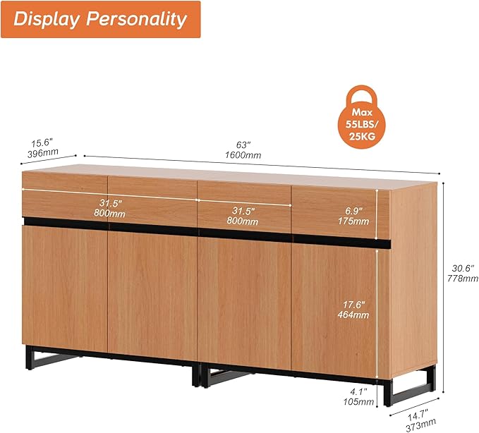 WAMPAT Modern TV Stand for TVs up to 70 inch, 2 in 1 Entertainment Center TV Console with Adjustable Shelves and Metal Base for Living Room,Bedroom, Mocha