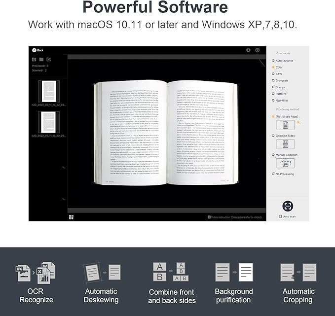 CZUR ET18 Pro Professional Document Scanner, 2nd Gen Auto-Flatten & Deskew Tech, 18MP HD Camera, Capture A3, 186 Languages OCR, Convert to PDF/Searchable PDF/Word/Tiff/Excel, Run On Windows & MacOS