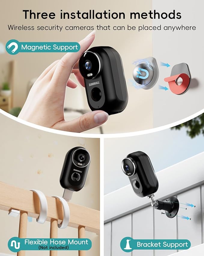 ZUMIMALL Solar Security Cameras Wireless Outdoor, 2K Outdoor Camera Wireless Solar Powered, 2.4G WiFi Battery Camera, 3MP Color Night Vision, Magnetic Mount,Siren,PIR/AI Analyse, IP66, Cloud, Alexa